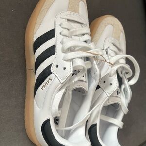 Adidas Samba White and Black Shoes with Gum Sole